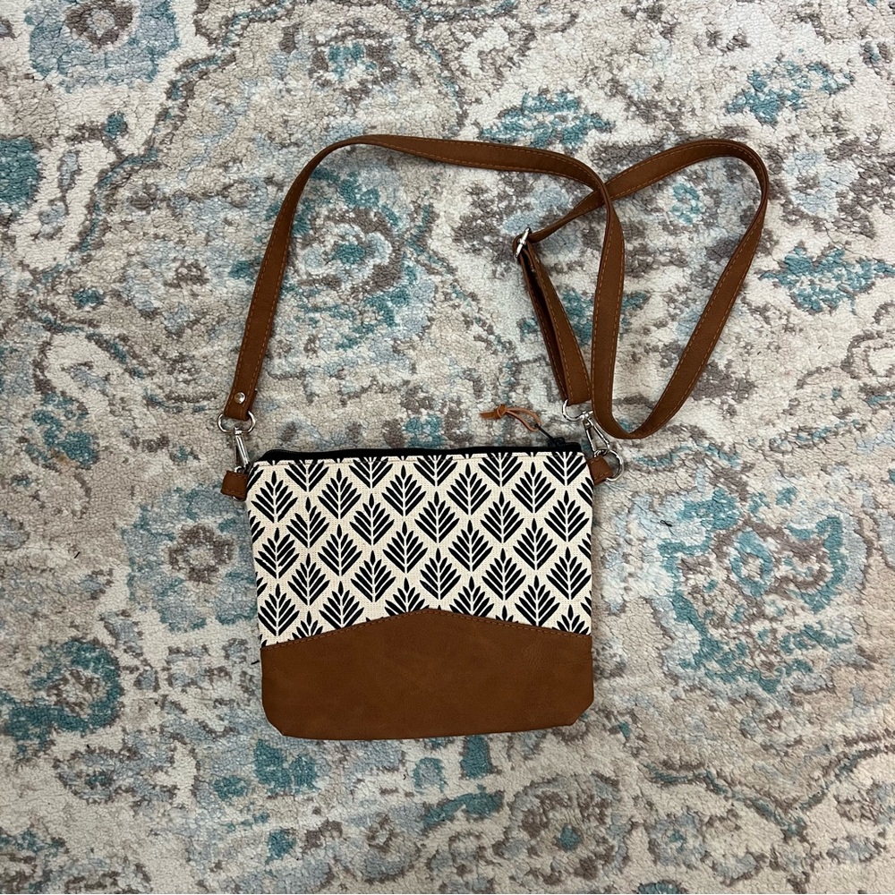 byMart canvas and vegan leather Brown and Black Printed Crossbody Bag - Etsy